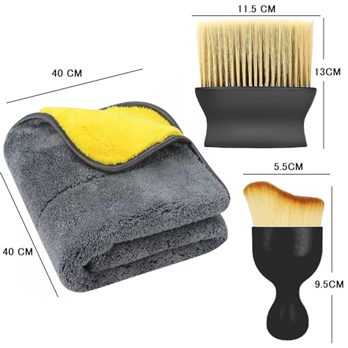 DETACHI Car Interior Cleaning Brush + Microfiber Cloth Super Absorbment 40x40 850 GSM+ Ultra Soft Hair Bristle Brush for A/c Vents Dust, Dashboard Cleaning Laptops, Cleaning Tools Combo Pack 3Pcs - Image 4