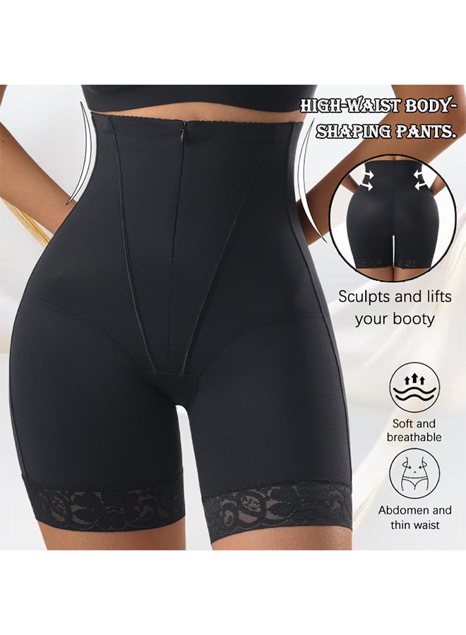 Women's High Waist Tummy Control Shorts Invisible Zipper Compression Shapewear with Lace Trim Black - Image 2