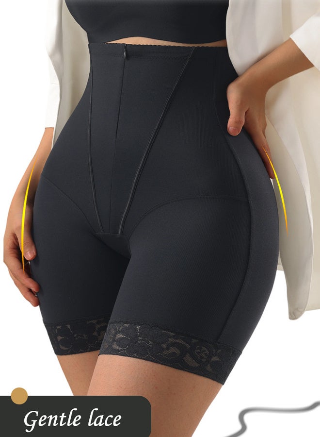 Women's High Waist Tummy Control Shorts Invisible Zipper Compression Shapewear with Lace Trim Black - Image 1