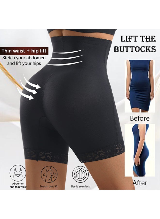 Women's High Waist Tummy Control Shorts Invisible Zipper Compression Shapewear with Lace Trim Black - Image 5