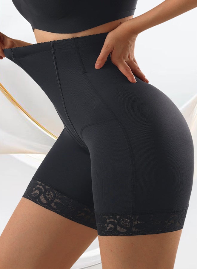 Women's High Waist Tummy Control Shorts Invisible Zipper Compression Shapewear with Lace Trim Black - Image 3