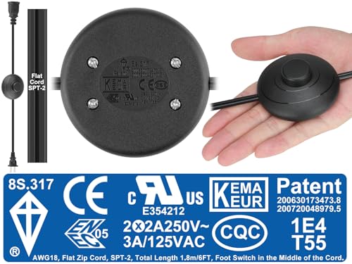 Coolneon 6ft18m OnOff Extension Cord Foot Switch Pedal Switch in Middle of Cord 2Prong Polarized Plug and Plug in Outlet AWG18 250VAC Step Switch Floor Lamp Christmas Tree Light Push Button Black - Image 3