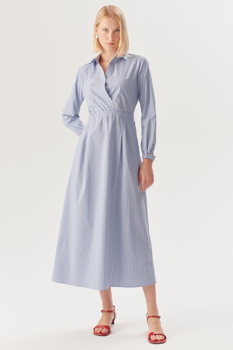 EXQUISE Striped Regular Midi Dress with Elastic Waist - Image 1