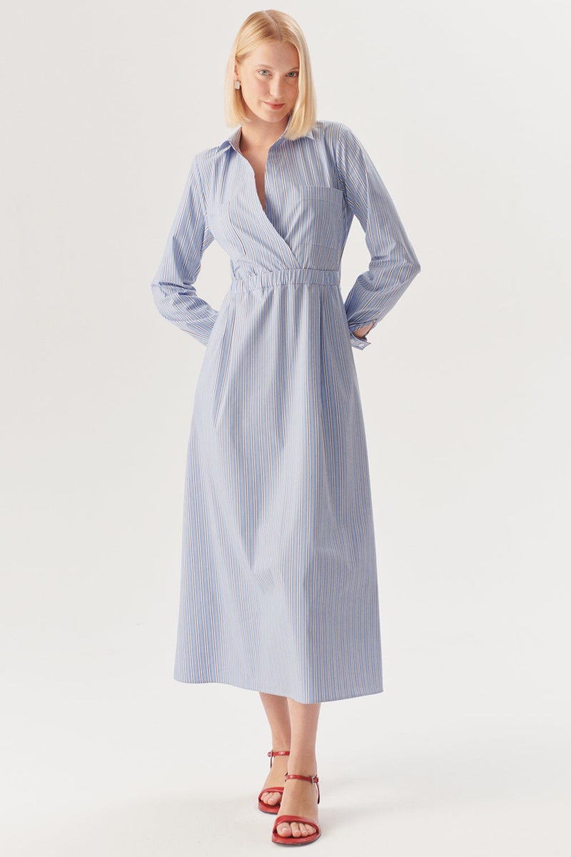 EXQUISE Striped Regular Midi Dress with Elastic Waist - Image 4