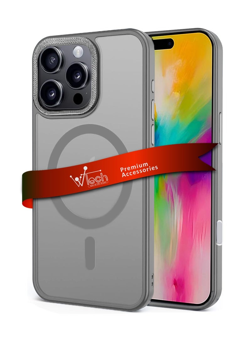 دبليو تيك غطاء الحماية هارد أيفون 16 برو 2024 هارد سيليكون هجين شفاف سليم أنيق مغناطيسي Magsafe - رمادي - Image 1