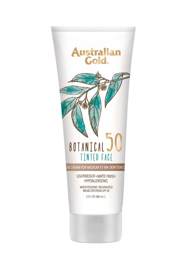 Australian Gold Botanical Spf 50 Tinted Sunscreen For Face, Nonchemical Bb Cream & Mineral Sunscreen, Waterresistant, Matte Finish, For Sensitive Facial Skin, Medium To Tan Skin Tones, 3 Fl Oz  - Image 2