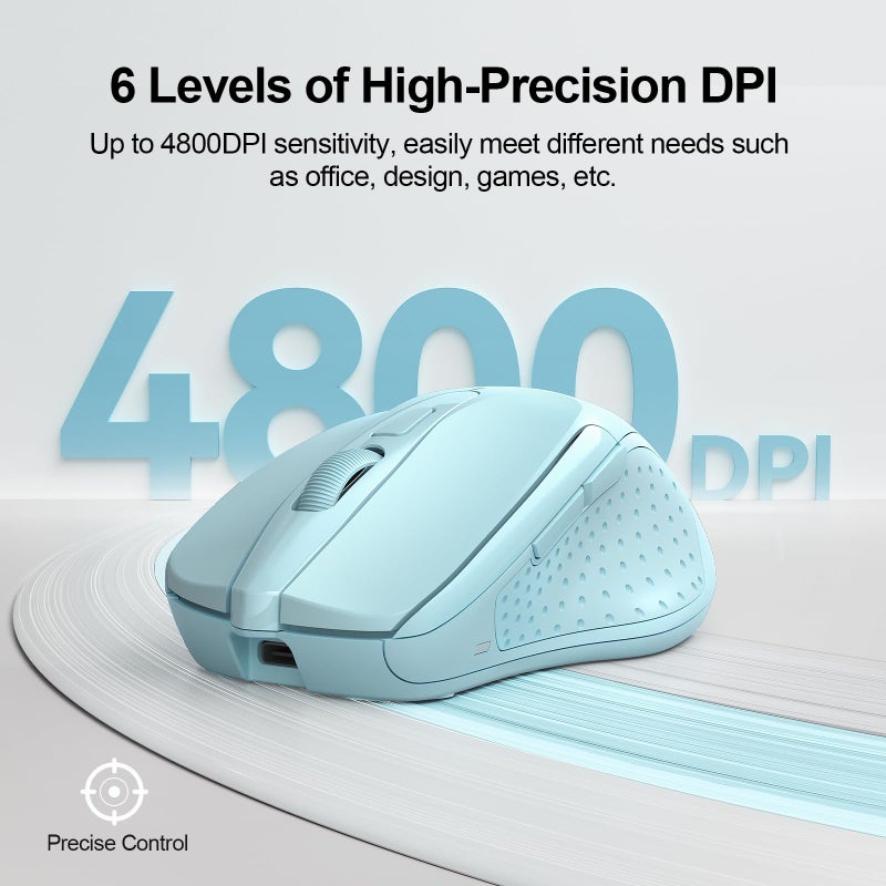 TECKNET Wireless Mouse (BT5.0/3.0 & 2.4G) Rechargeable 4800 DPI Silent USB A & Bluetooth Mouse 6 Buttons, Wide Compatibility - Lightblue - Image 5
