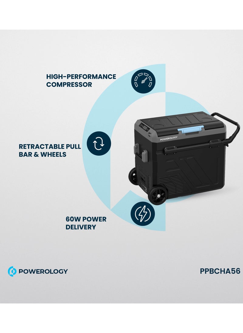 Powerology Portable Fridge 60L with Dual Compartment and Trolly / Smart Fridge and Freezer / High-Efficiency Compressor - Gray  - Image 2