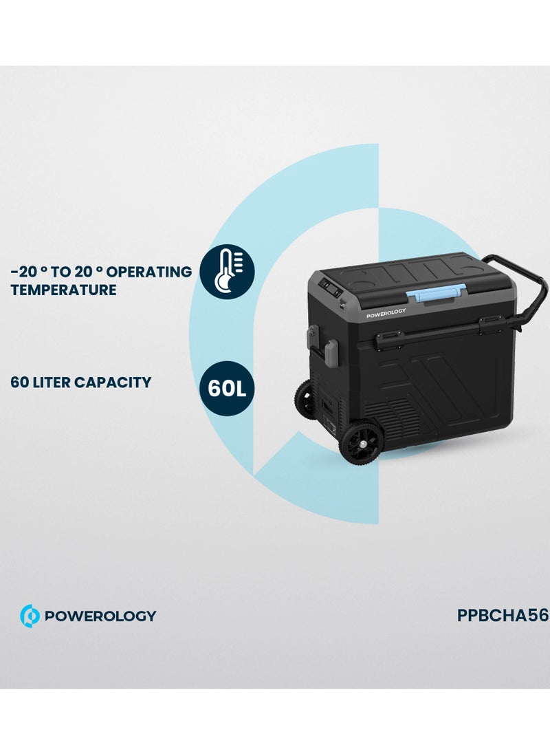 Powerology Portable Fridge 60L with Dual Compartment and Trolly / Smart Fridge and Freezer / High-Efficiency Compressor - Gray  - Image 3