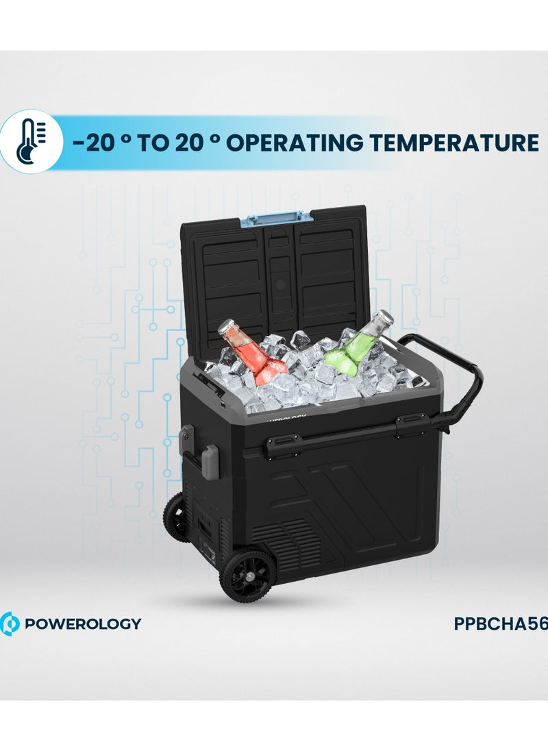 Powerology Portable Fridge 60L with Dual Compartment and Trolly / Smart Fridge and Freezer / High-Efficiency Compressor - Gray  - Image 4