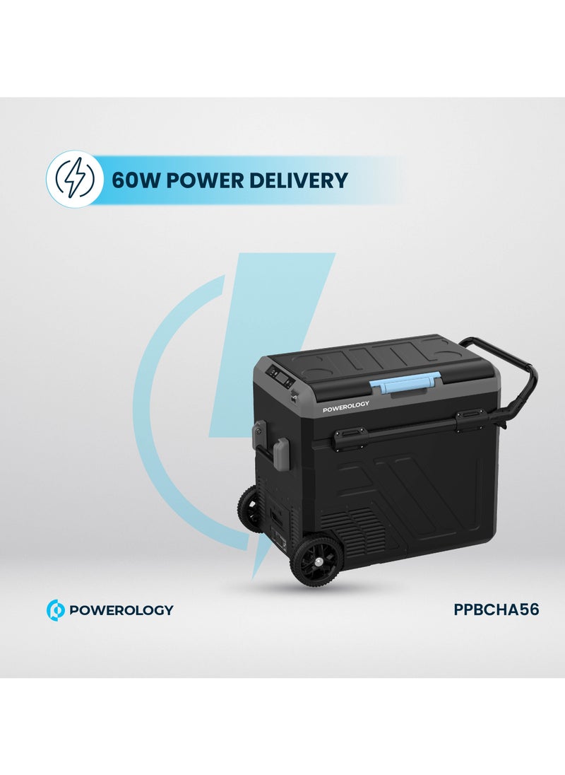Powerology Portable Fridge 60L with Dual Compartment and Trolly / Smart Fridge and Freezer / High-Efficiency Compressor - Gray  - Image 5
