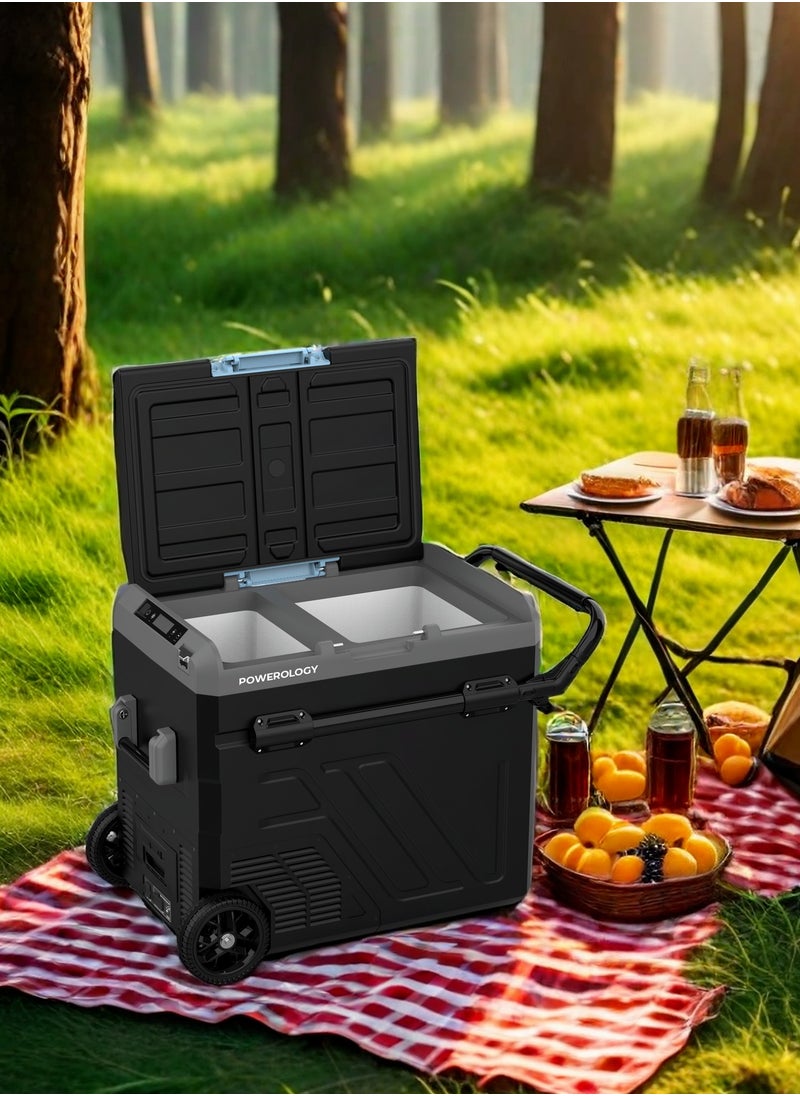 Powerology - Portable Fridge 60L with Dual Compartment and Trolly / Smart Fridge and Freezer / High-Efficiency Compressor - Gray - Image 1