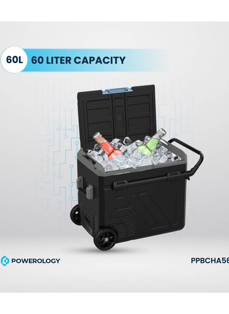 Powerology - Portable Fridge 60L with Dual Compartment and Trolly / Smart Fridge and Freezer / High-Efficiency Compressor - Gray - Image 1