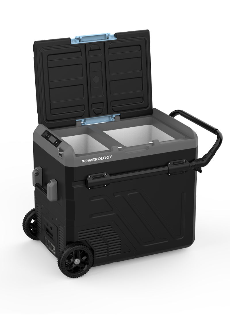 Powerology - Portable Fridge 60L with Dual Compartment and Trolly / Smart Fridge and Freezer / High-Efficiency Compressor - Gray - Image 1