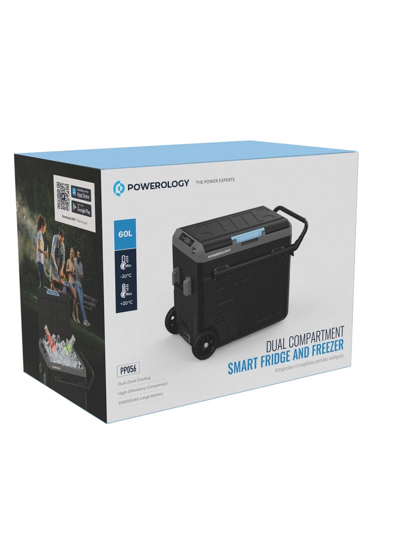 Powerology - Portable Fridge 60L with Dual Compartment and Trolly / Smart Fridge and Freezer / High-Efficiency Compressor - Gray - Image 1