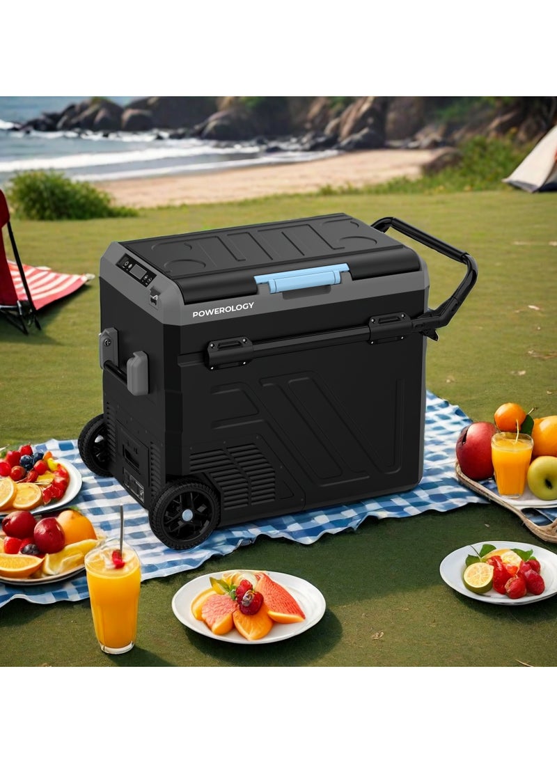 Powerology - Portable Fridge 60L with Dual Compartment and Trolly / Smart Fridge and Freezer / High-Efficiency Compressor - Gray - Image 1