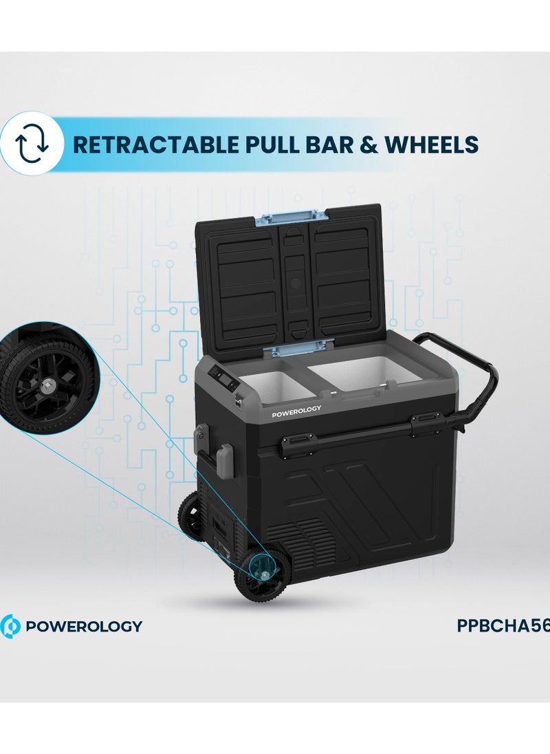 Powerology - Portable Fridge 60L with Dual Compartment and Trolly / Smart Fridge and Freezer / High-Efficiency Compressor - Gray - Image 1