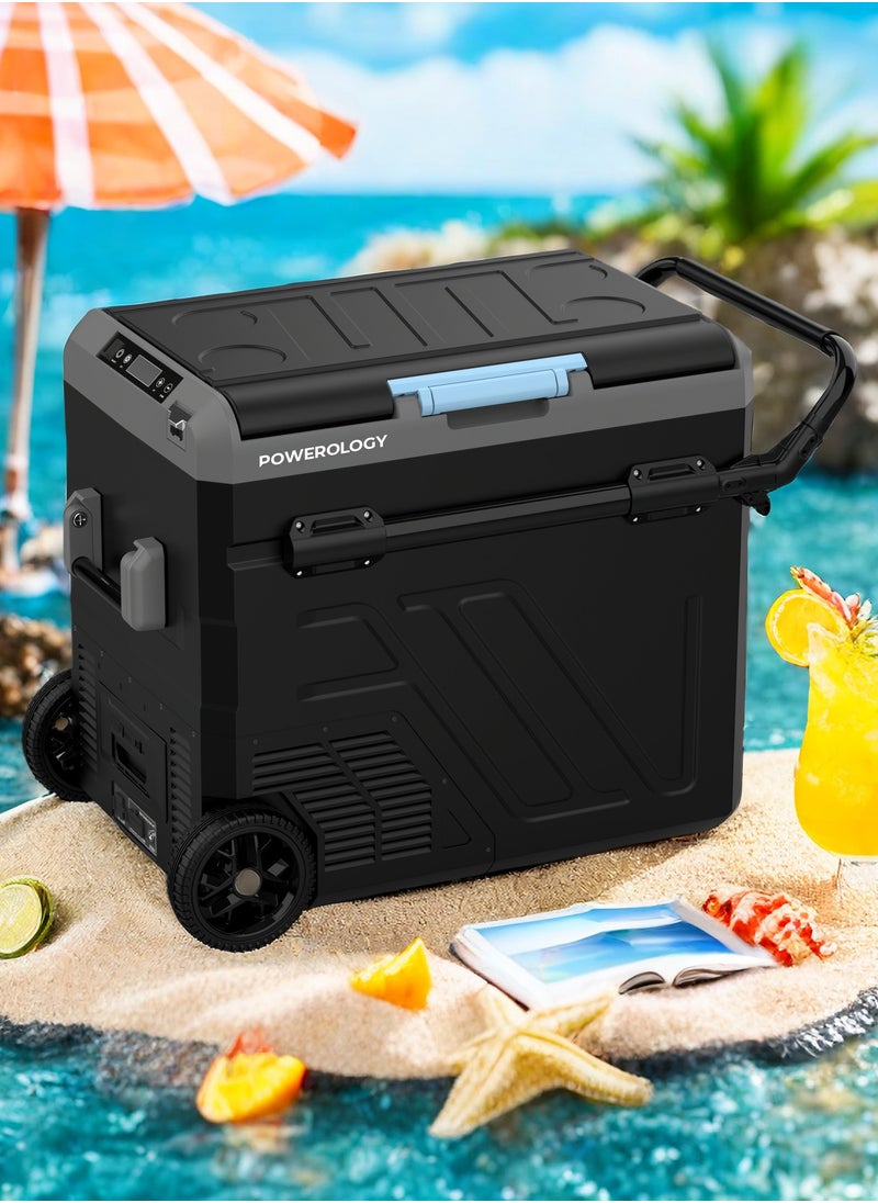 Powerology - Portable Fridge 60L with Dual Compartment and Trolly / Smart Fridge and Freezer / High-Efficiency Compressor - Gray - Image 1