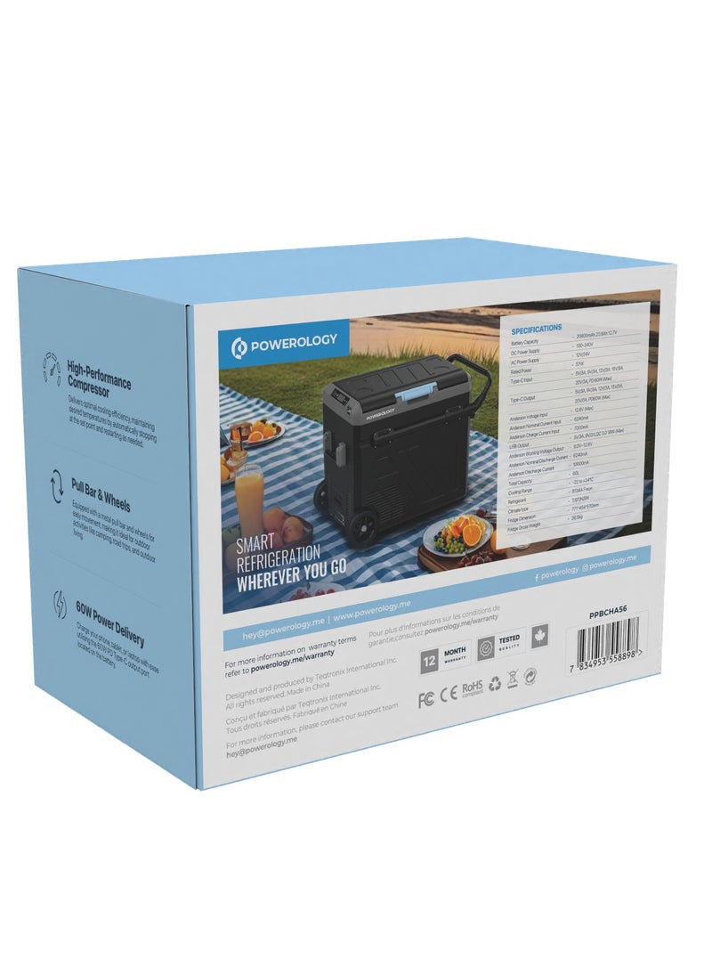 Powerology - Portable Fridge 60L with Dual Compartment and Trolly / Smart Fridge and Freezer / High-Efficiency Compressor - Gray - Image 1