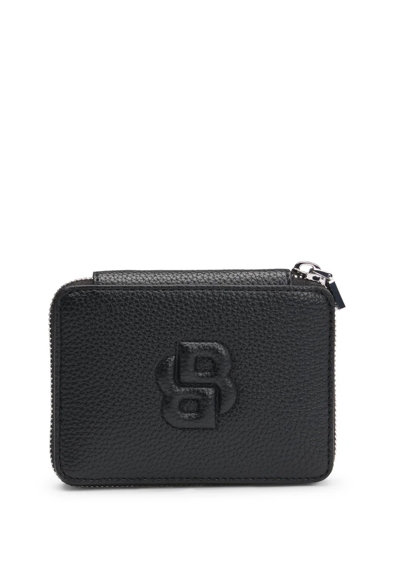 BOSS Small grained ziparound wallet with Double B monogram