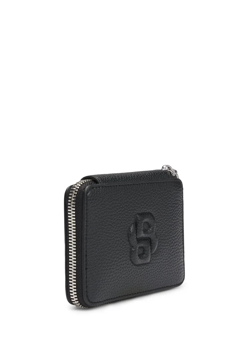 BOSS Small grained ziparound wallet with Double B monogram