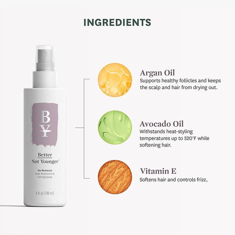 Better Not Younger Heat Protection & Taming Spray for Women Over 40-6oz â€“ No Remorse Hair Mist with Vitamin E, Avocado & Argan Oils â€“ Heat Protectant Spray that Protects, Smooths & Controls Frizz. - Image 2
