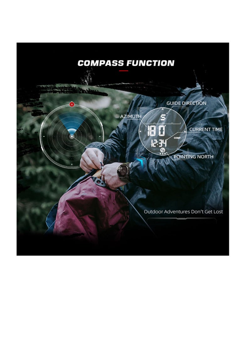 SYOSI Tactical Watches for Men, Military Sport Watches with Carbon Fiber Case, Lightweight Waterproof Watch for Women & Men, Digital Fitness Watches with Compass, Step Counter, Metronome, 5ATM, Black - Image 4