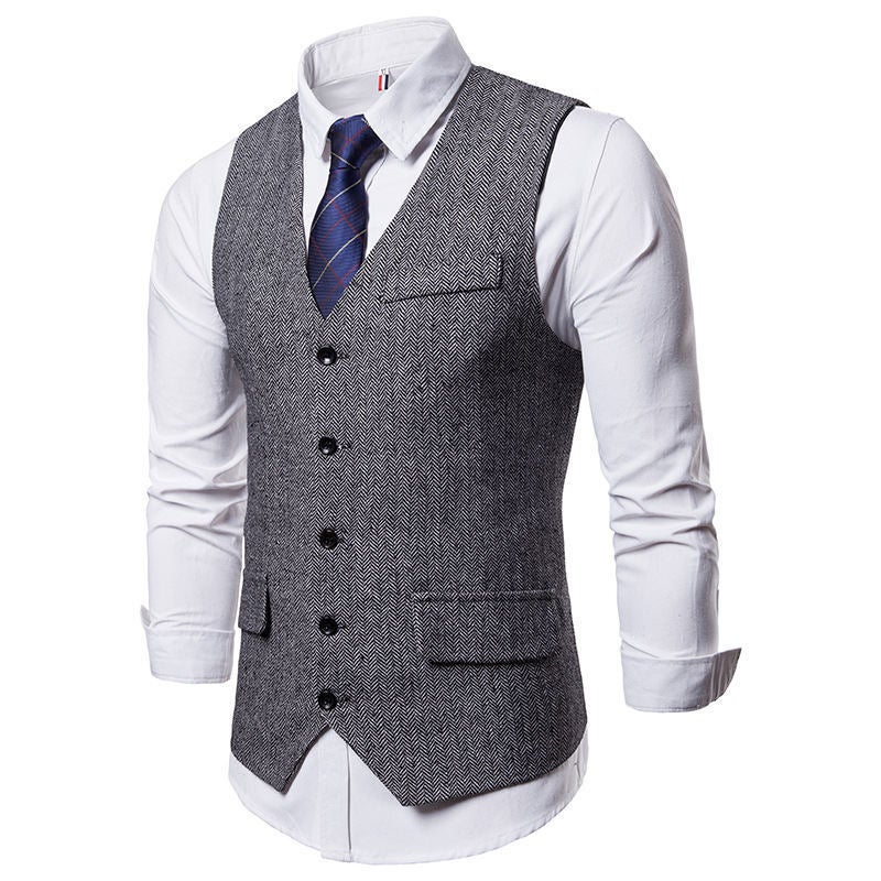 2024 Mens New Casual Wool Vest Single-Breasted Business Grey - Image 1