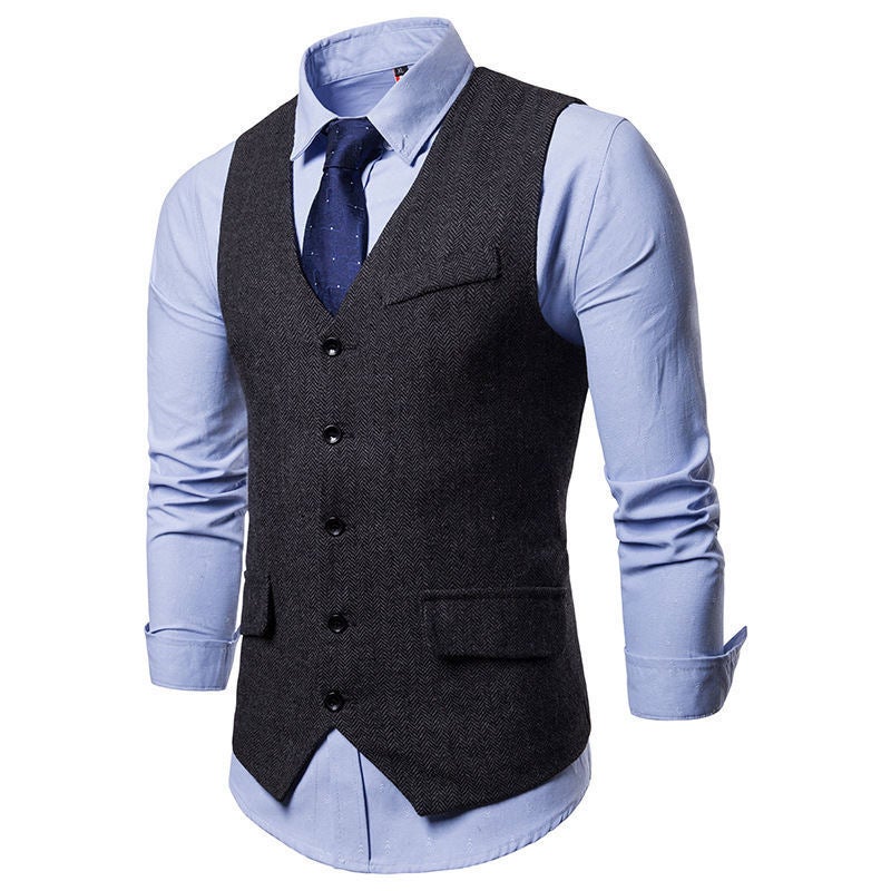2024 Mens New Casual Wool Vest Single-Breasted Business Grey - Image 2