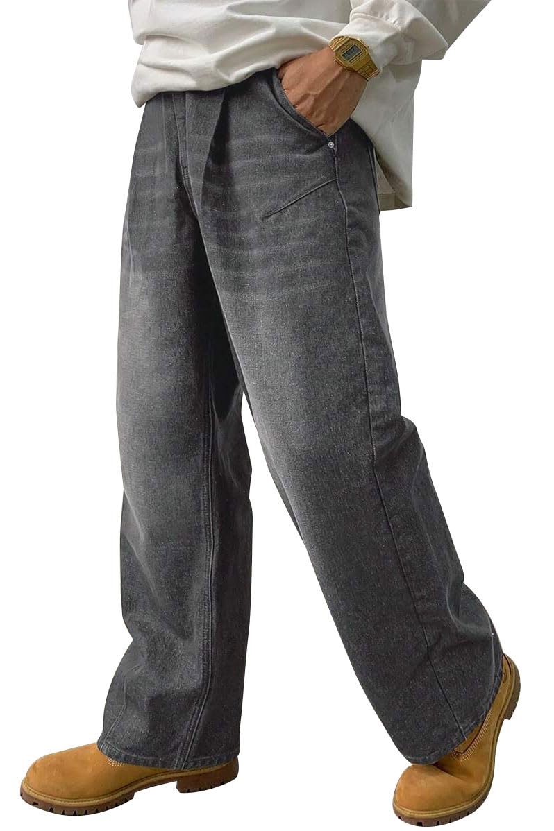 HUNGSON Mens Baggy Jeans for Men Women Y2k Skater Vintage Plain Pants Casual Wide Leg Jeans Loose Fit Denim Jeans Dark Grey - Image 2