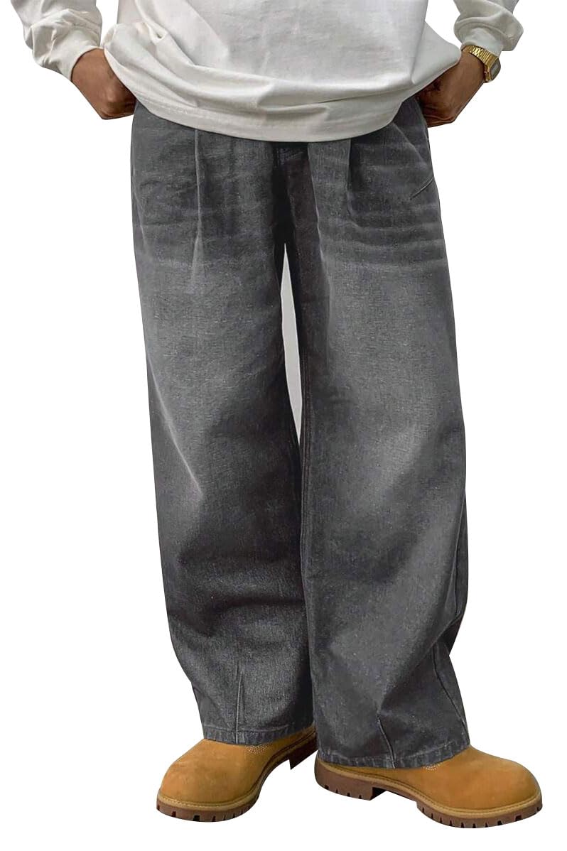 HUNGSON Mens Baggy Jeans for Men Women Y2k Skater Vintage Plain Pants Casual Wide Leg Jeans Loose Fit Denim Jeans Dark Grey - Image 1