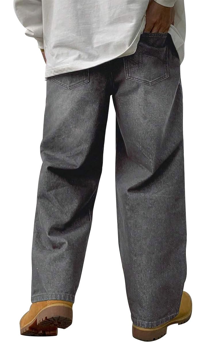 HUNGSON Mens Baggy Jeans for Men Women Y2k Skater Vintage Plain Pants Casual Wide Leg Jeans Loose Fit Denim Jeans Dark Grey - Image 4