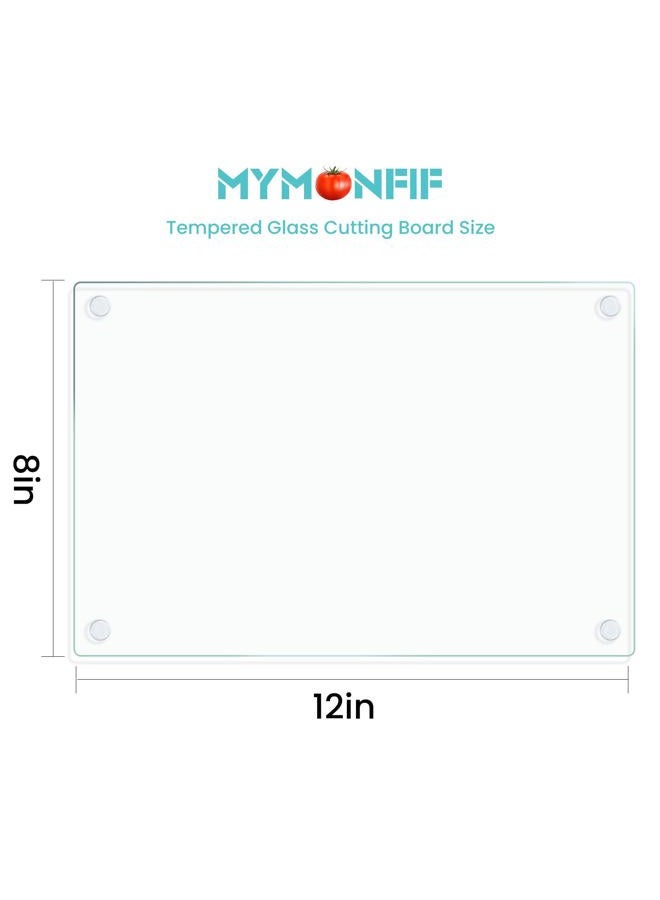Mymonfif Tempered Glass Cutting Board for Kitchen, Clear Glass Board for Countertop, with Non-Slip Feet, Heat Resistant, Small Size 12x8" 1Pcs - Image 2