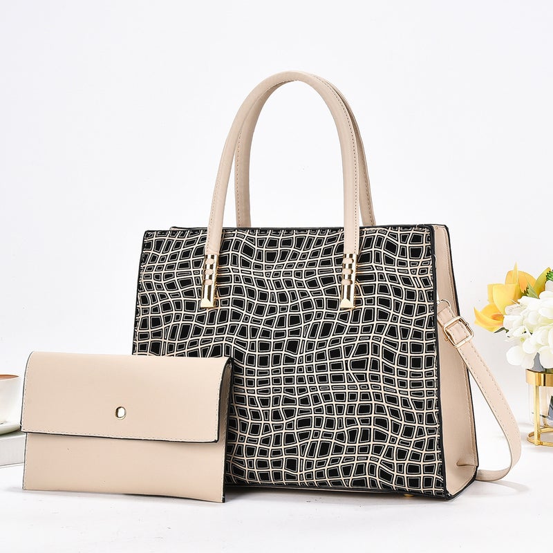 New Striped Color-Blocking Personality High-End Simple Versatile Mother-Daughter Bag Single Shoulder Handbag Textured Large Capacity Bag - Image 3