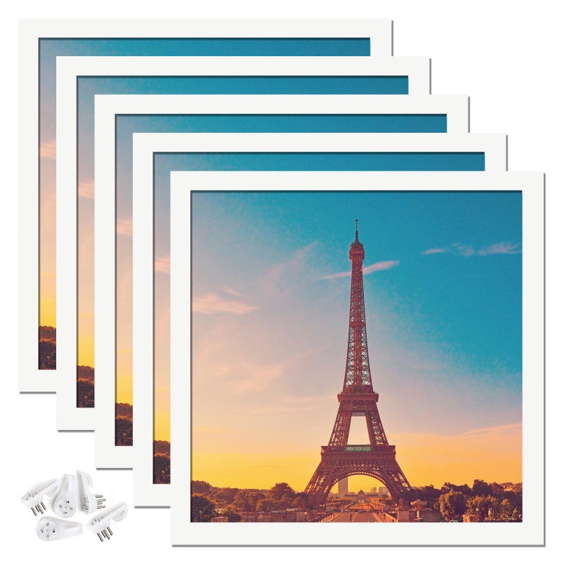 icariery 10x10 Picture Frame Set of 5  White Square Photo Frames High Transparent Wall Gallery Desktop Horizontal Vertical for Canvas Collage Photo Poster Certificate 10 x 10 inches - Image 1