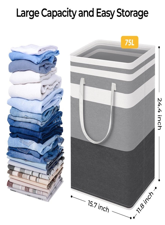 HomeHacks 3-Pack Large Laundry Basket,75L Each Waterproof, Freestanding Laundry Hamper, Collapsible Tall Clothes Hamper with Extended Handles for Clothes in the Dorm and Family-Gradient Grey - Image 4