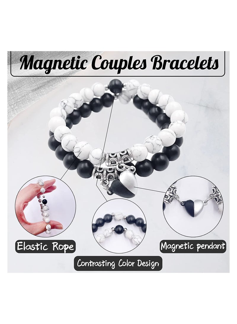SYOSI - Magnetic Couple Bracelets 2PCS Matching Mutual Attraction Bracelets Forever Relationship Long Distance Bracelets Stone Beaded Jewellery Gift for bo yfri end gi rlfri en d Lover - Image 1