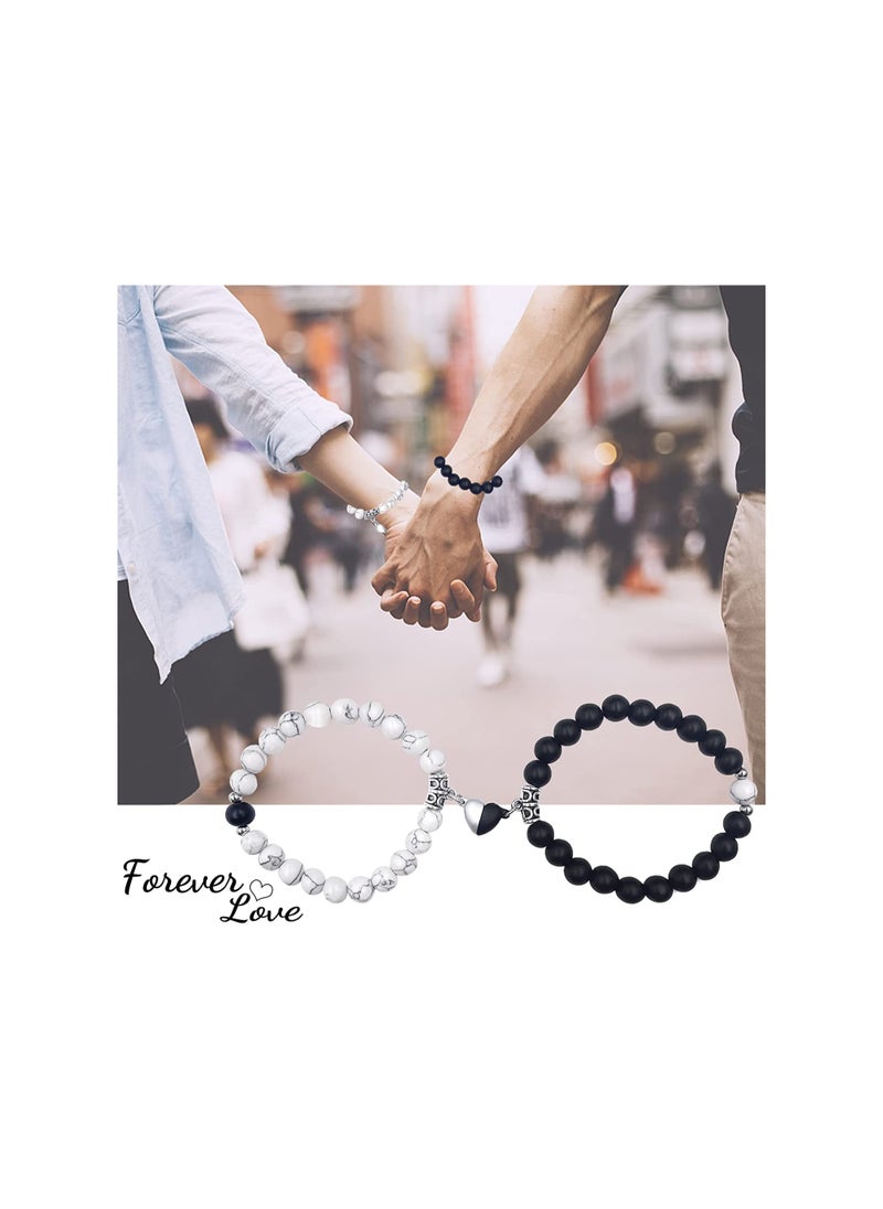 SYOSI - Magnetic Couple Bracelets 2PCS Matching Mutual Attraction Bracelets Forever Relationship Long Distance Bracelets Stone Beaded Jewellery Gift for bo yfri end gi rlfri en d Lover - Image 1