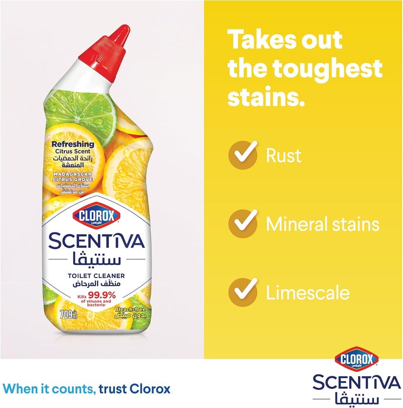 Clorox Scentiva Toilet Cleaner, Madagascar Citrus Grove, Bleach Free Toilet Bowl Cleaner, 709ml - Image 5