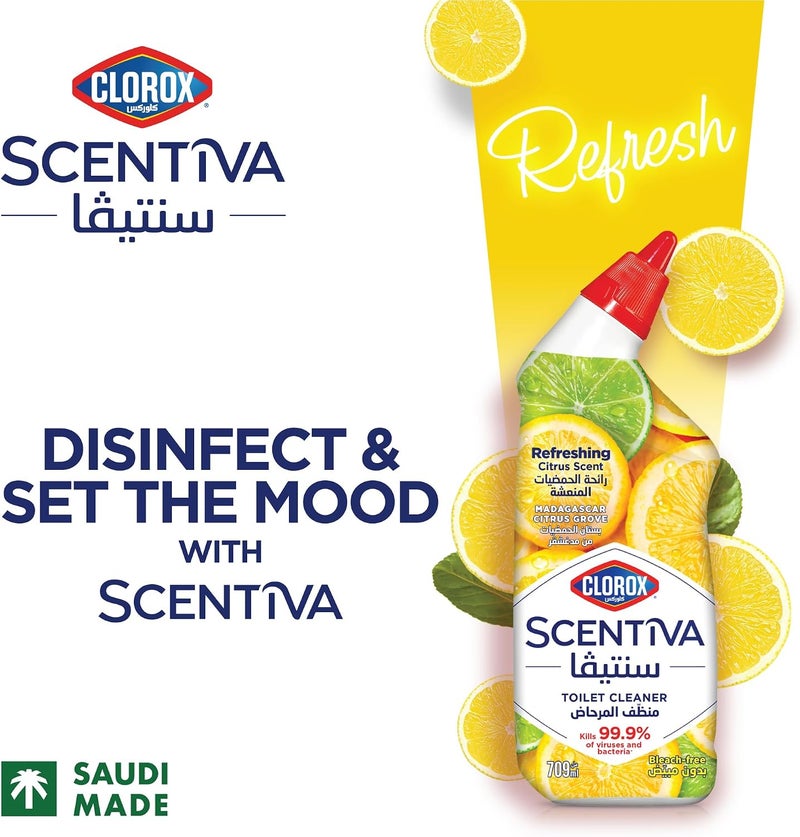 Clorox Scentiva Toilet Cleaner, Madagascar Citrus Grove, Bleach Free Toilet Bowl Cleaner, 709ml - Image 2