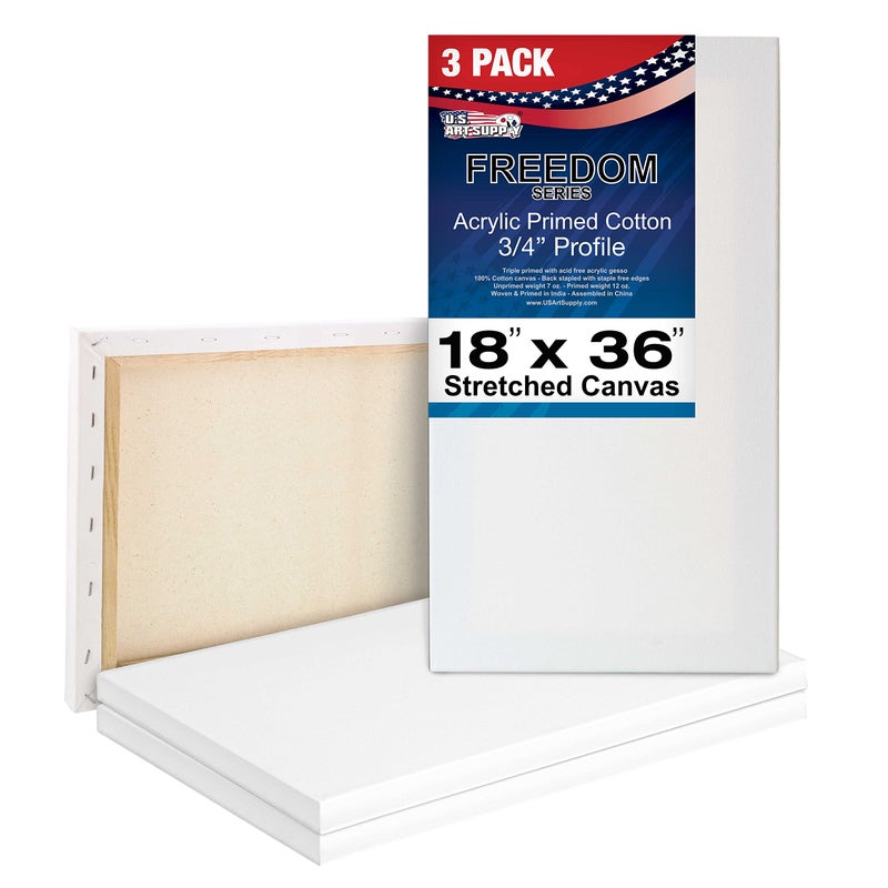 US Art Supply 18 x 36 inch Stretched Canvas 12Ounce Triple Primed 3Pack  Professional Artist Quality White Blank 34 Profile 100 Cotton HeavyWeight Gesso  Acrylic Pouring Oil Painting