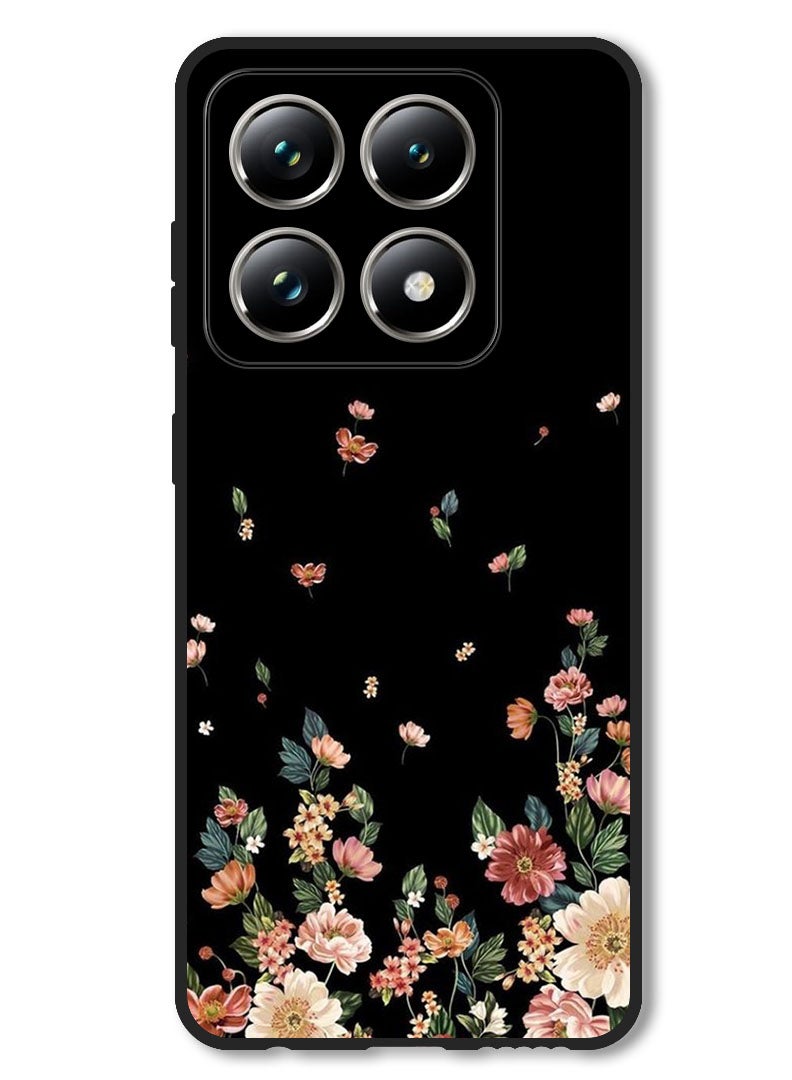 Theodor Case Compatible with Xiaomi 14T Protection Shockproof Bumper Cover Flowers in Black Background - Image 1