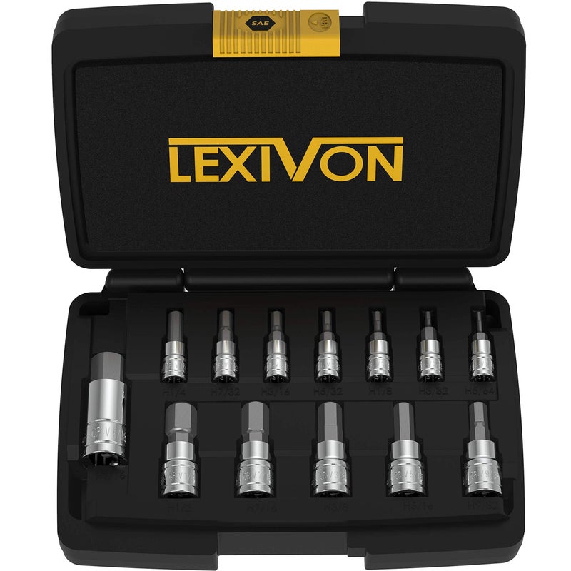 LEXIVON HEX Bit Socket Set, Premium S2 Alloy Steel | 13-Piece SAE 5/64" - 9/16" Set | Enhanced Storage Case (LX-142) - Image 1