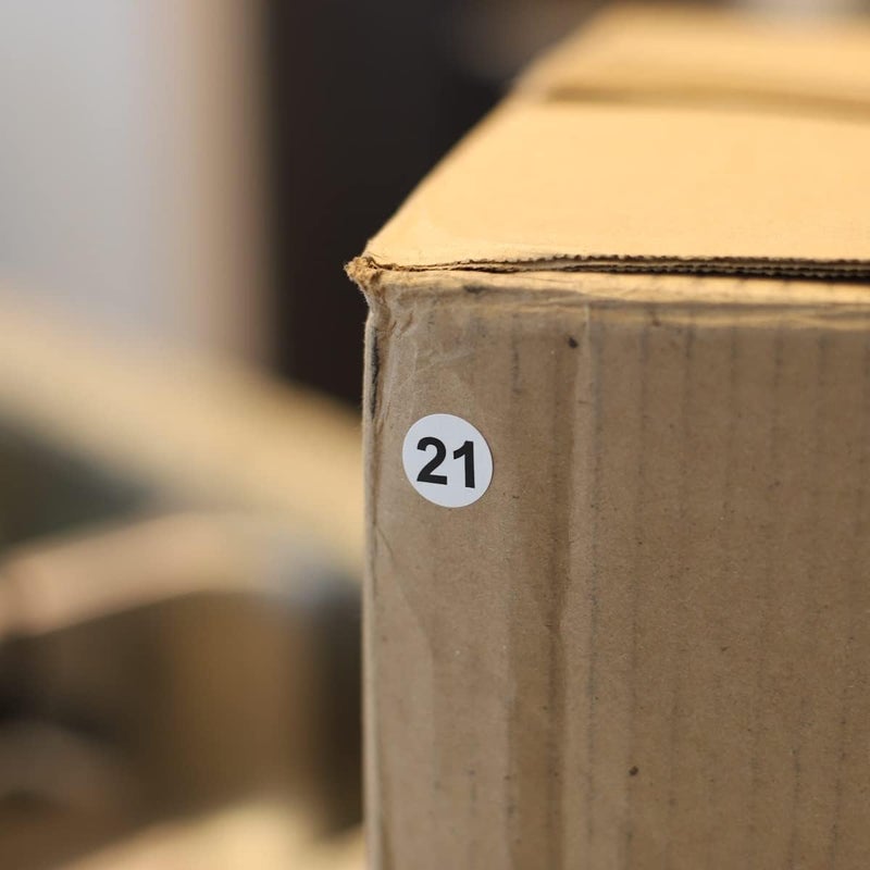 White with Black Number 21 Circle Dot Stickers, 3/4 Inch Round, 500 Labels on a Roll for Organization and Inventory - Semi-Gloss Finish - Made in The USA