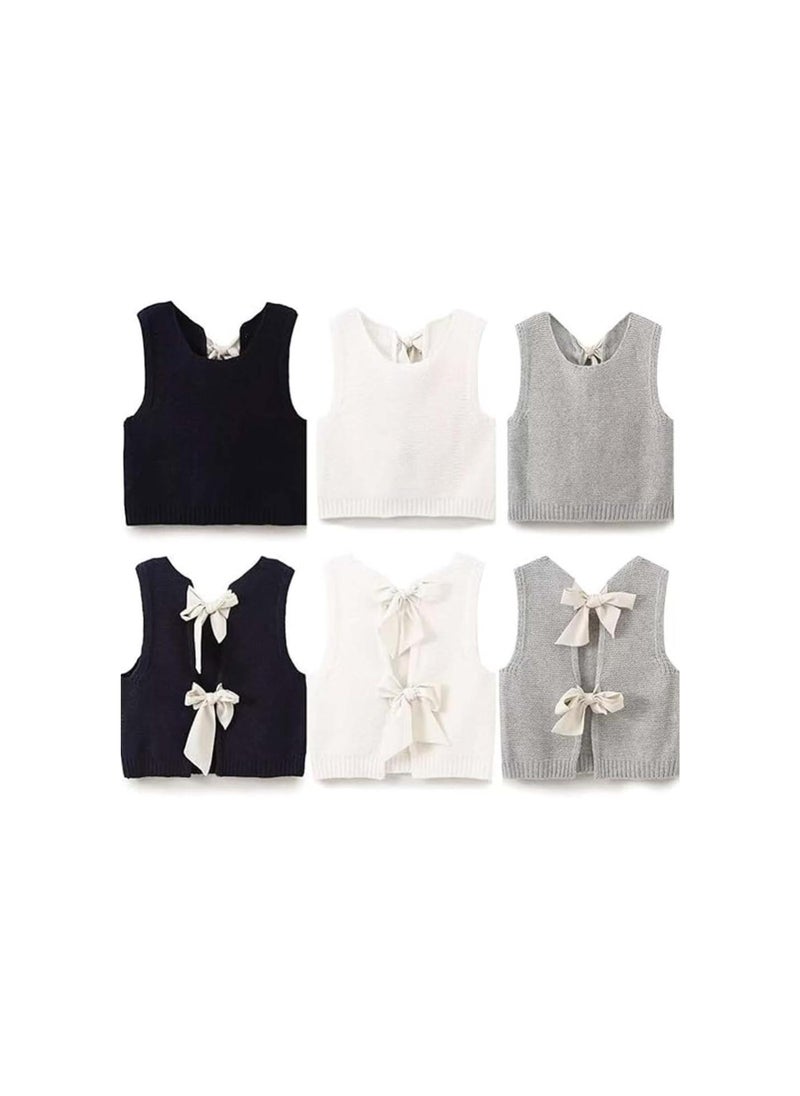 Generic - Women Y2k Bow Tie Back Sweater Vest, Open BackTie Front Sweater Vest, Sleeveless Cropped Knit Vest with Bow Twist (US, Alpha, One Size, Regular, Regular, White) - Image 1