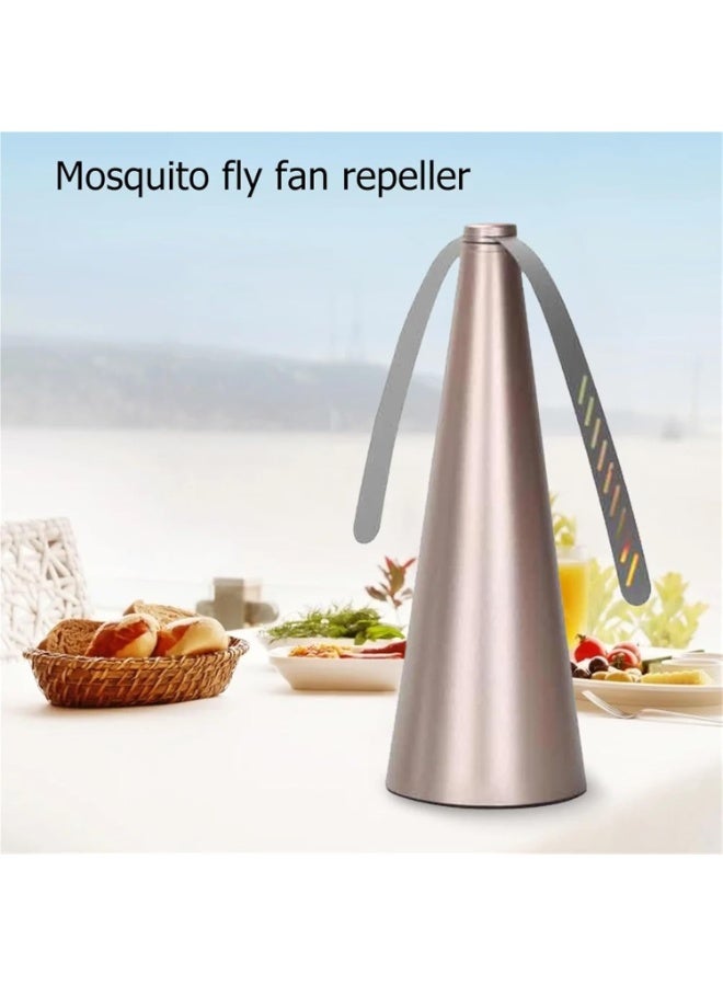Scrolls Fly Repellent Fan for Tables-USB or AA Battery Powered-Fly Swatter for Indoor/Outdoor Dining Or Food at Parties,Restaurants,Fly Spinner,Keep Flies Away with Holographic Blades Gold Pack of 2 - Image 5