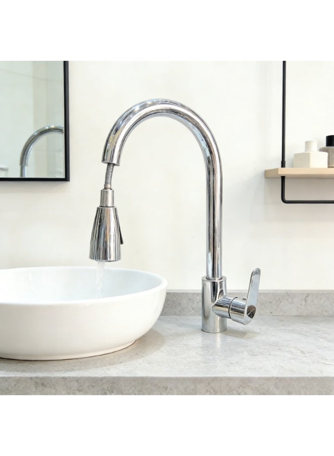 صنبور مطبخ مع بخاخ قابل للسحب ، نوع قابل للسحب ، قوس عالي بمقبض واحد ، صنبور حوض كلاسيكي من الفولاذ المقاوم للصدأ 304 ، ساخن وبارد ، مناسب لغرفة الغسيل في المزرعة ، عربة سكن متنقلة ، بار ، حاوية أدوات مائدة للمطبخ - Image 2