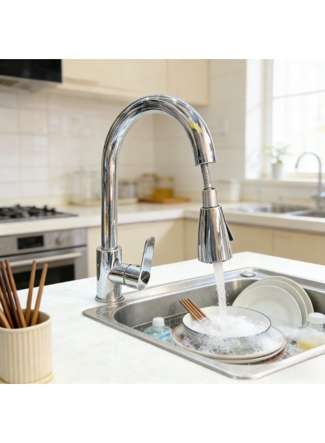 صنبور مطبخ مع بخاخ قابل للسحب ، نوع قابل للسحب ، قوس عالي بمقبض واحد ، صنبور حوض كلاسيكي من الفولاذ المقاوم للصدأ 304 ، ساخن وبارد ، مناسب لغرفة الغسيل في المزرعة ، عربة سكن متنقلة ، بار ، حاوية أدوات مائدة للمطبخ - Image 3