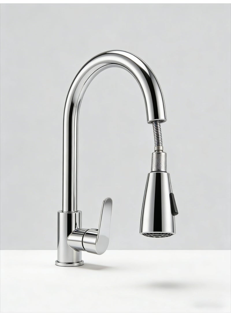 صنبور مطبخ مع بخاخ قابل للسحب ، نوع قابل للسحب ، قوس عالي بمقبض واحد ، صنبور حوض كلاسيكي من الفولاذ المقاوم للصدأ 304 ، ساخن وبارد ، مناسب لغرفة الغسيل في المزرعة ، عربة سكن متنقلة ، بار ، حاوية أدوات مائدة للمطبخ - Image 1