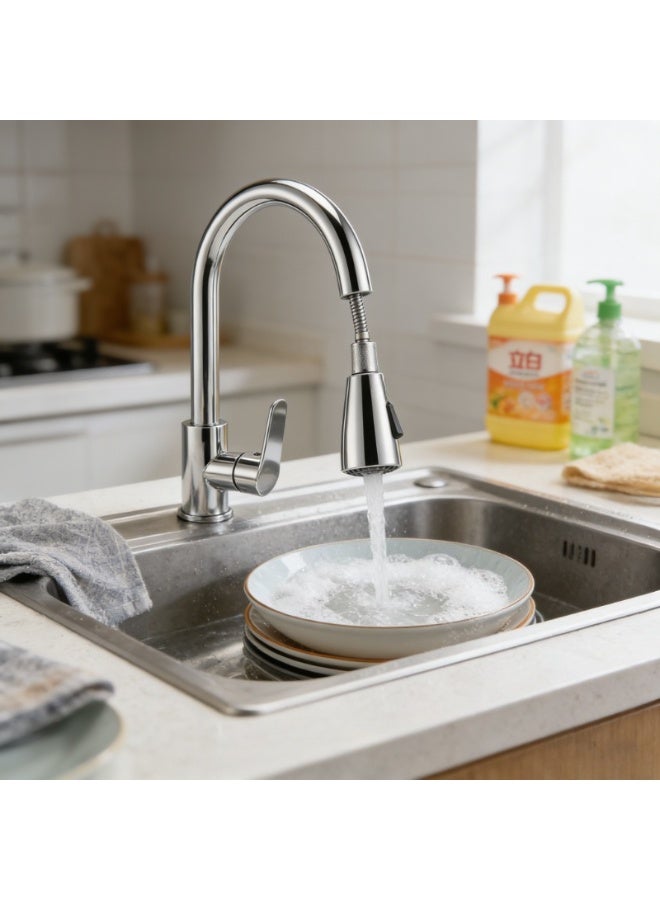 صنبور مطبخ مع بخاخ قابل للسحب ، نوع قابل للسحب ، قوس عالي بمقبض واحد ، صنبور حوض كلاسيكي من الفولاذ المقاوم للصدأ 304 ، ساخن وبارد ، مناسب لغرفة الغسيل في المزرعة ، عربة سكن متنقلة ، بار ، حاوية أدوات مائدة للمطبخ - Image 5